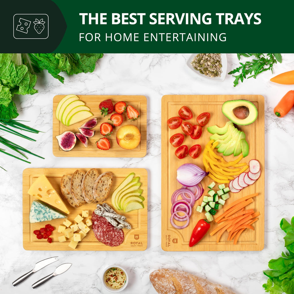𝐋𝐮𝐱𝐮𝐫𝐲 Bamboo Cutting Board for Kitchen - Chopping Board w/Juice Groove & Easy Grip Handle - Organic Wooden Cutting Boards for Meat, Cheese, Fruits & Vegetables (Set of 3)